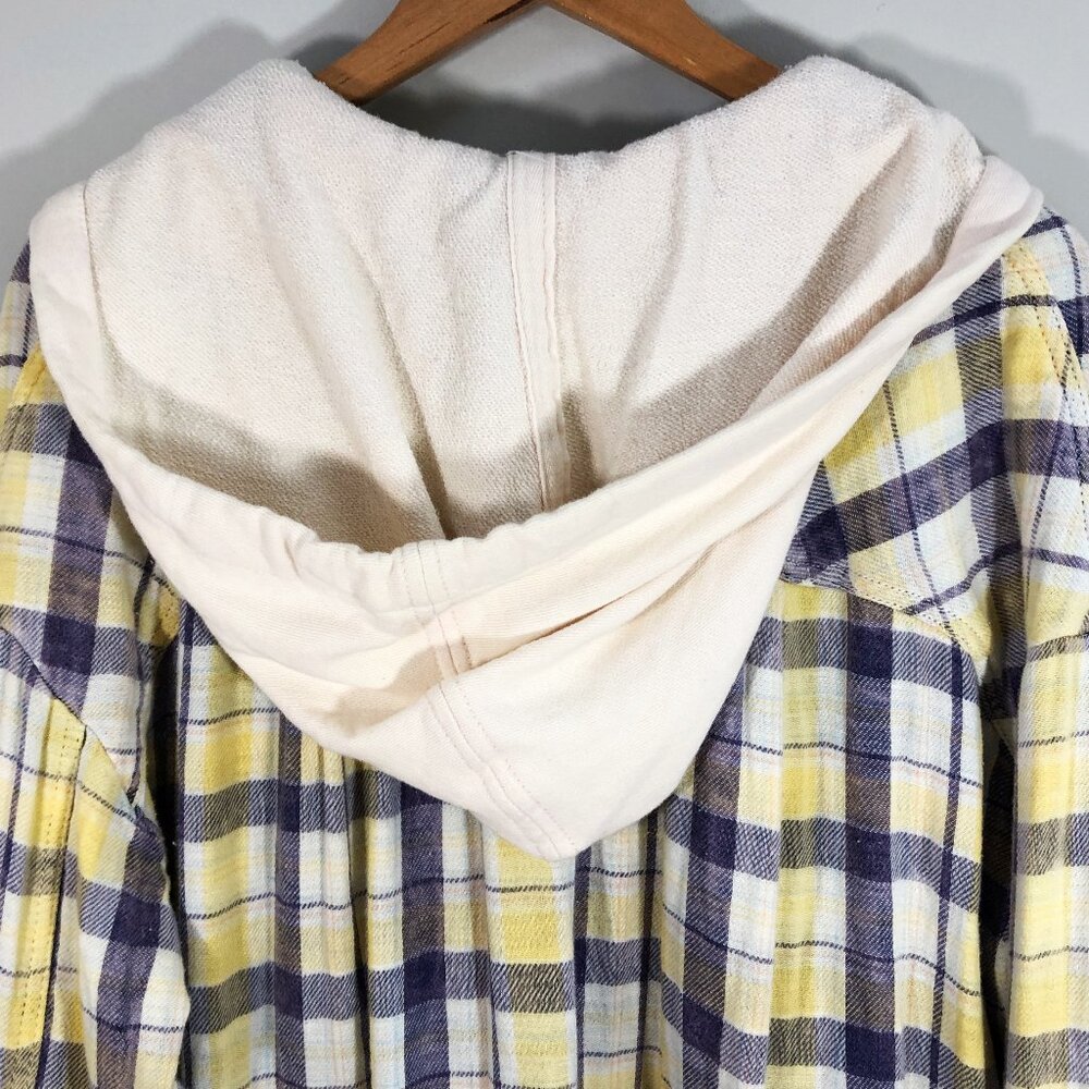 FP We the Free Calico Basin Distressed Yellow & Blue Hoodie Shacket OB9992328 S - Picture 13 of 16